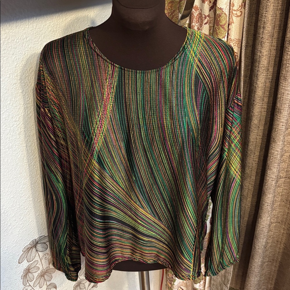 Vintage 1970/1980’s U.S.A. Multicolor long sleeve striped blouse. Size 1X.